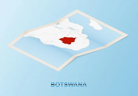 Folded paper map of Botswana with neighboring countries in isometric style. Illustration