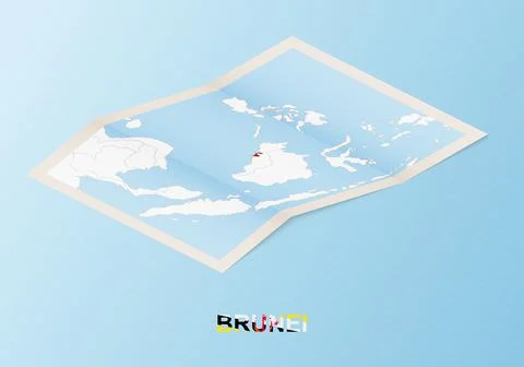 Folded paper map of Brunei with neighboring countries in isometric style. Illustrazione stock