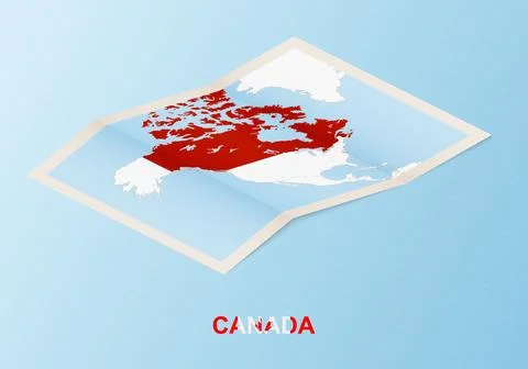 Folded paper map of Canada with neighboring countries in isometric style. Illustration