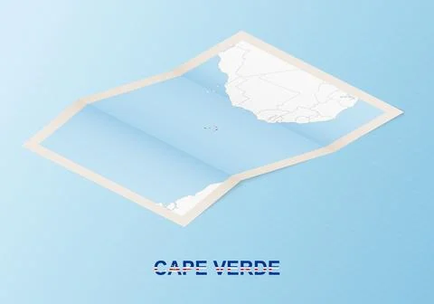 Folded paper map of Cape Verde with neighboring countries in isometric style. Stock Illustration