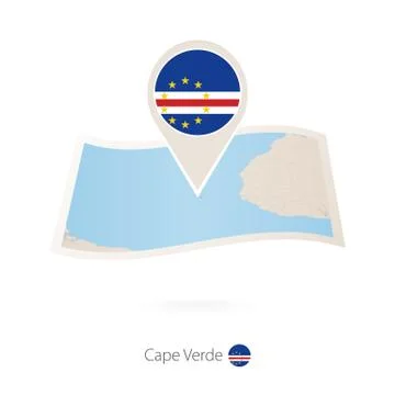 Folded paper map of Cape Verder with flag pin of Cape Verde. Stock Illustration
