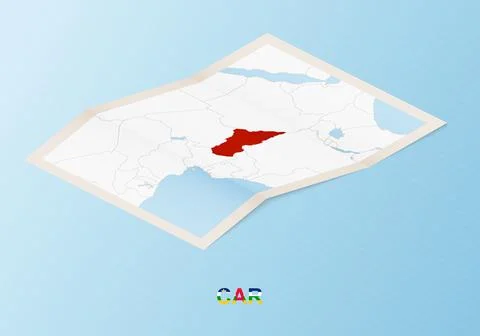Folded paper map of Central African Republic with neighboring countries in .. Ilustração Stock
