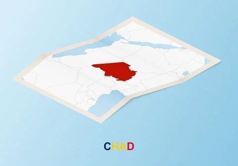 Folded paper map of Chad with neighboring countries in isometric style. イラスト素材