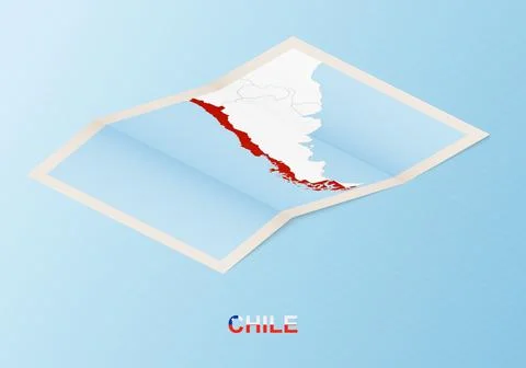 Folded paper map of Chile with neighboring countries in isometric style. Stock Illustration