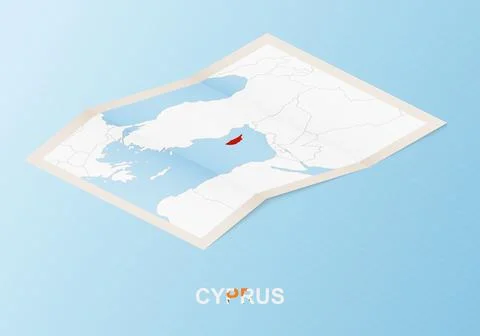 Folded paper map of Cyprus with neighboring countries in isometric style. Stock Illustration