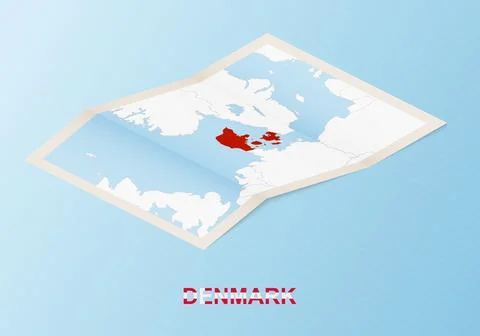 Folded paper map of Denmark with neighboring countries in isometric style. Stock Illustration