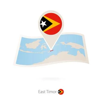 Folded paper map of East Timor with flag pin of East Timor. Stock Illustration