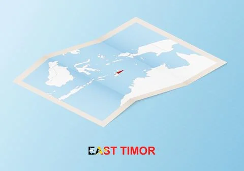 Folded paper map of East Timor with neighboring countries in isometric style. Stock Illustration