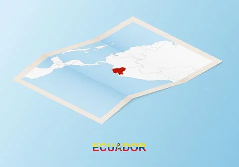 Folded paper map of Ecuador with neighboring countries in isometric style. Stock Illustration