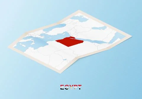 Folded paper map of Egypt with neighboring countries in isometric style. Stock Illustration