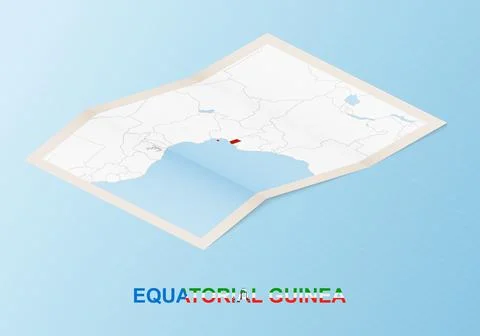 Folded paper map of Equatorial Guinea with neighboring countries in isometr.. Stock Illustration