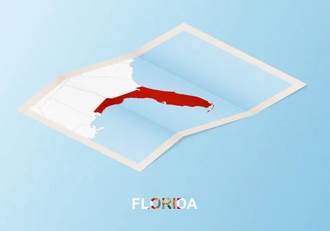 Folded paper map of Florida with neighboring countries in isometric style. Stock Illustration