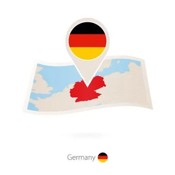 Folded paper map of Germany with flag pin of Germany. Stock Illustration