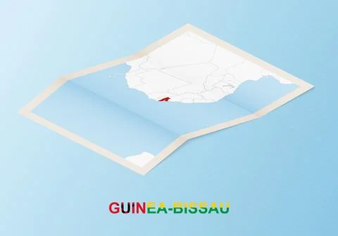 Folded paper map of Guinea-Bissau with neighboring countries in isometric s.. Иллюстрация