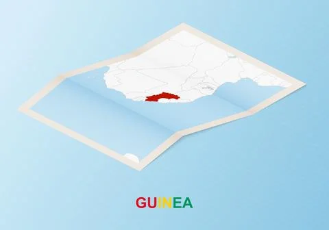 Folded paper map of Guinea with neighboring countries in isometric style. Stock Illustration