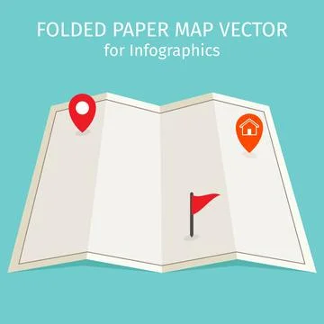 Folded Paper Map Infographic Element with Location Markers Stock-Illustration