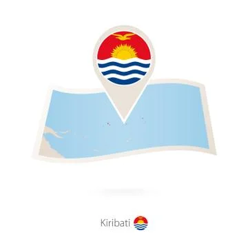 Folded paper map of Kiribati with flag pin of Kiribati. Stock Illustration