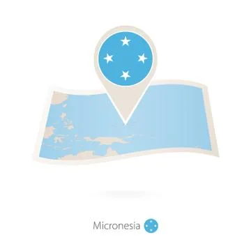 Folded paper map of Micronesia with flag pin of Micronesia. Stock Illustration