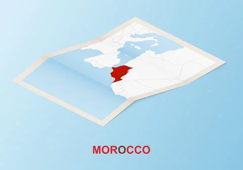 Folded paper map of Morocco with neighboring countries in isometric style. Stock Illustration