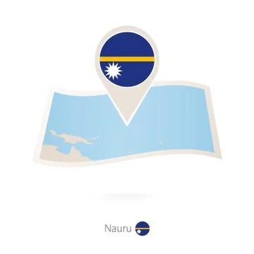 Folded paper map of Nauru with flag pin of Nauru. Stock Illustration