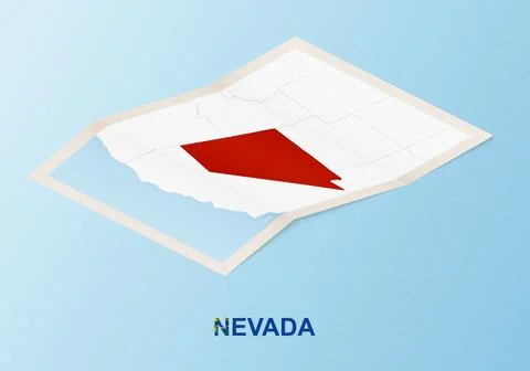 Folded paper map of Nevada with neighboring countries in isometric style. Stock Illustration