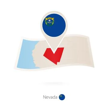 Folded paper map of Nevada U.S. State with flag pin of Nevada. Stock Illustration