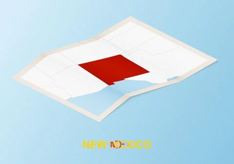 Folded paper map of New Mexico with neighboring countries in isometric style. Stock Illustration