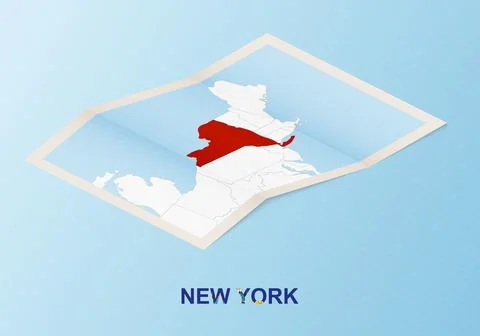 Folded paper map of New York with neighboring countries in isometric style. Stock Illustration