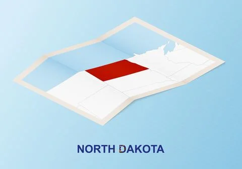 Folded paper map of North Dakota with neighboring countries in isometric styl Stock Illustration