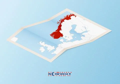 Folded paper map of Norway with neighboring countries in isometric style. Illustration