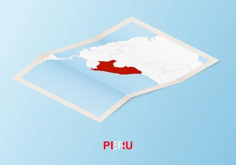 Folded paper map of Peru with neighboring countries in isometric style. Stock Illustration