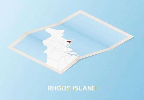 Folded paper map of Rhode Island with neighboring countries in isometric styl Illustration