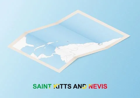 Folded paper map of Saint Kitts and Nevis with neighboring countries in iso.. Stock Illustration