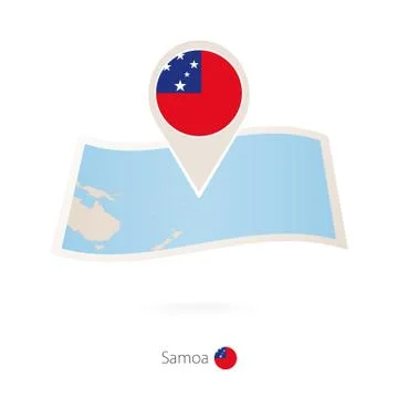 Folded paper map of Samoa with flag pin of Samoa. Stock Illustration