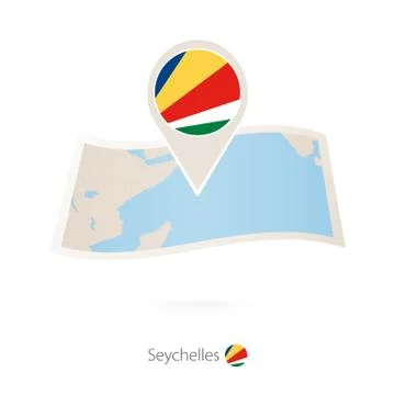 Folded paper map of Seychelles with flag pin of Seychelles Stock Illustration