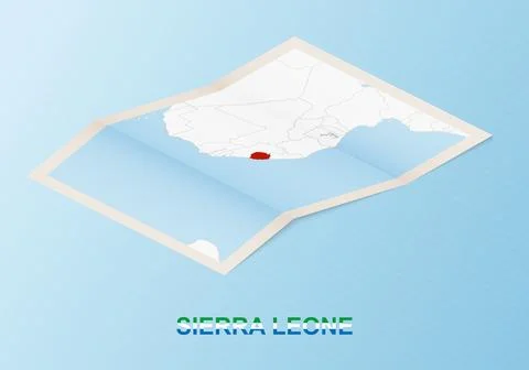 Folded paper map of Sierra Leone with neighboring countries in isometric styl Stock Illustration