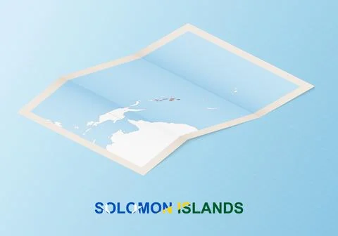 Folded paper map of Solomon Islands with neighboring countries in isometric.. Illustration
