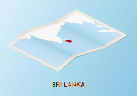 Folded paper map of Sri Lanka with neighboring countries in isometric style. Stock Illustration