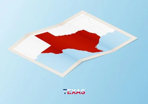 Folded paper map of Texas with neighboring countries in isometric style. Stock Illustration