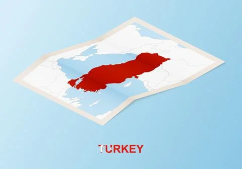 Folded paper map of Turkey with neighboring countries in isometric style. Stock Illustration