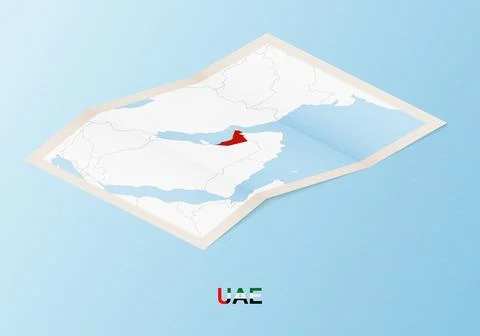 Folded paper map of United Arab Emirates with neighboring countries in isom.. Stock Illustration