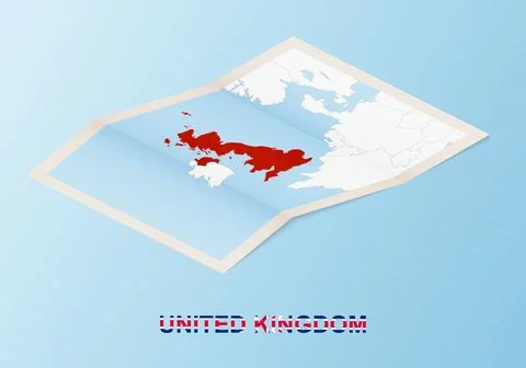 Folded paper map of United Kingdom with neighboring countries in isometric .. Stock Illustration