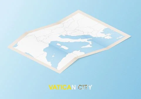 Folded paper map of Vatican City with neighboring countries in isometric styl Stock Illustration