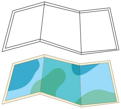 Folded Paper Map Vector Illustration in Color and Outline Stock Illustration