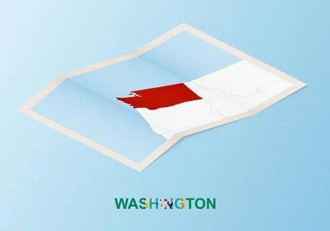 Folded paper map of Washington with neighboring countries in isometric style. Stock Illustration