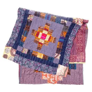 Folded patchwork scarf from purple silk fabrics Foto stock