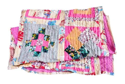 Folded patchwork shawl from various silk strips Fotos de archivo