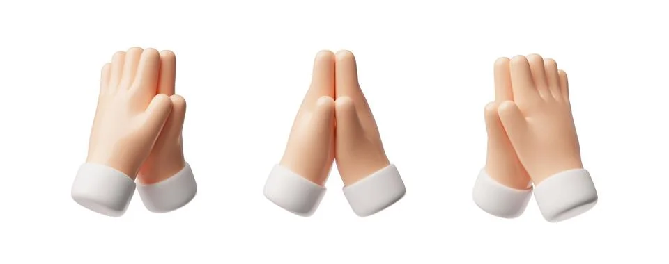 Folded prayer hands 3D style icons set, human praying arm religion render symbol Stock Illustration