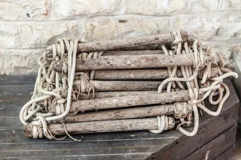 Folded rope ladder Stock Photos