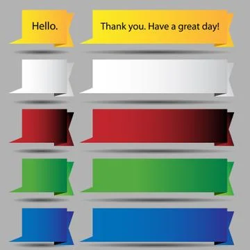 Folded speech bubble ribbon button set Stock Illustration